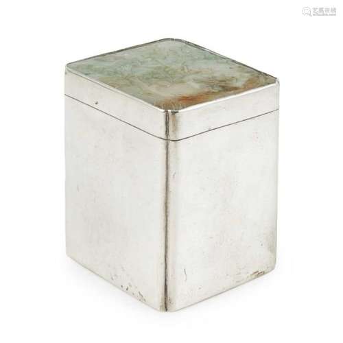 SILVER SQUARE BOX WITH A JADEITE-MOUNTED COVER LATE QING DYNASTY-REPUBLIC PERIOD, 19TH-20TH CENTURY