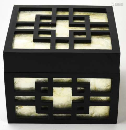 Hand Carved Black Enamel and Mother of Pearl Box