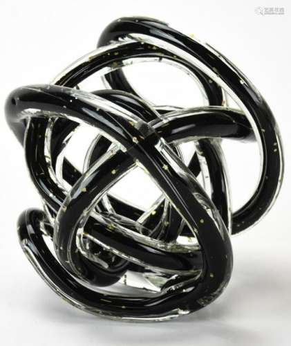 Art Glass Free Form Knot Sculpture Black + Gold