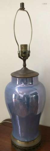 Vintage Porcelain Lusterware + Brass Urn Form Lamp