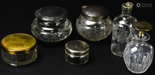 Collection of Silver, Brass, Glass Vanity Jars