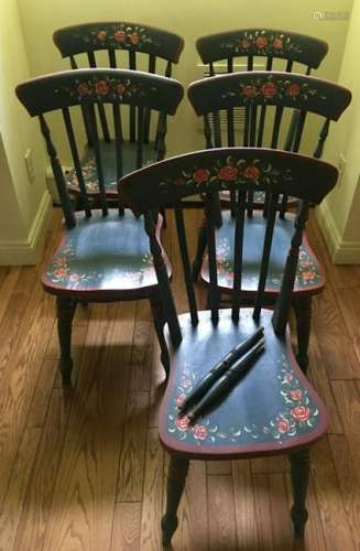 5 Hand Painted Windsor Style Side / Dining Chairs