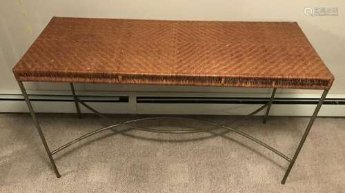 Contemporary Metal & Wicker Console Table