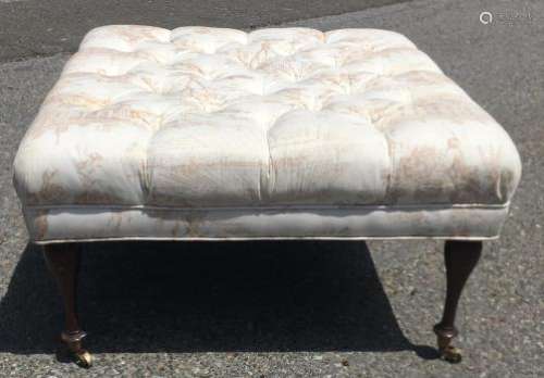 Queen Anne Style Toile Upholstered Tufted Ottoman
