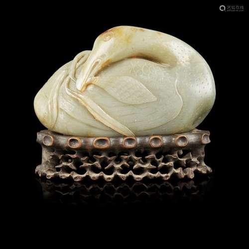 LARGE CELADON JADE CARVING OF A GOOSE QING DYNASTY, 18TH-19TH CENTURY