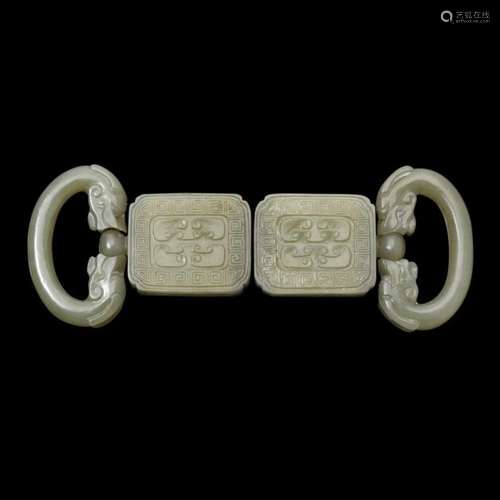 PAIR OF CELADON JADE BELT BUCKLES QING DYNASTY, 18TH CENTURY