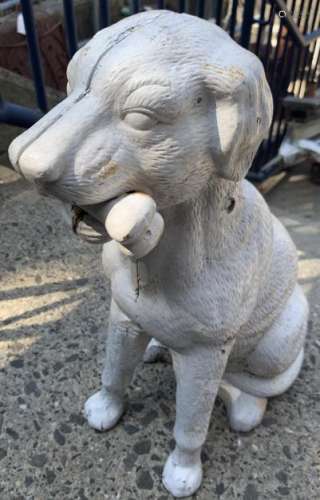 Cast Iron Labrador Dog w Bone Figurine / Door Stop