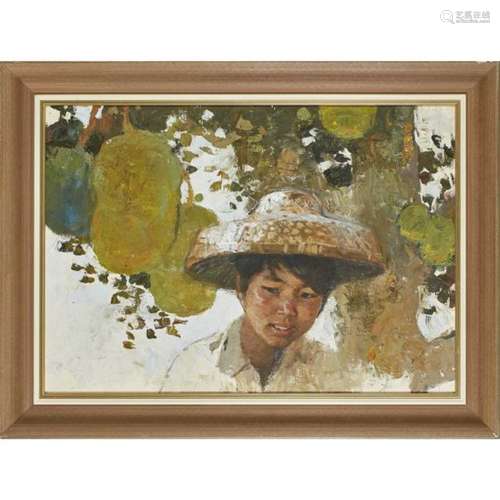 CHEN YANNING (CHINESE B.1945) 'YOUNG BOY WITH FRUIT', PAINTED IN 1986