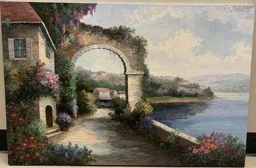 Signed Oil Painting of an Island Garden