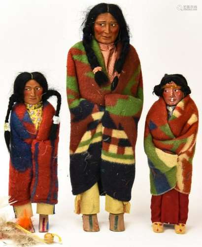 3 Native American Skookum Dolls