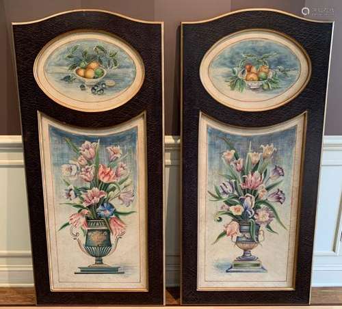 Pair Neoclassical Hand Painted Still Life Panels