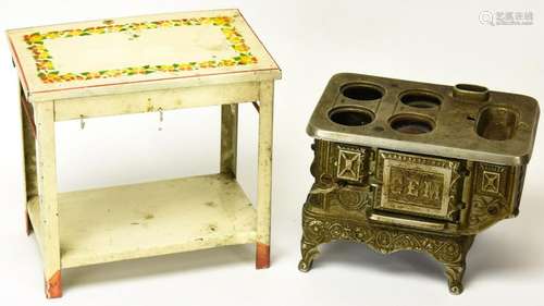 Antique C 1900 Doll Size Stove & Washstand