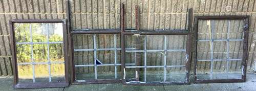 4 Architectural Salvage Leaded Glass Paned Windows