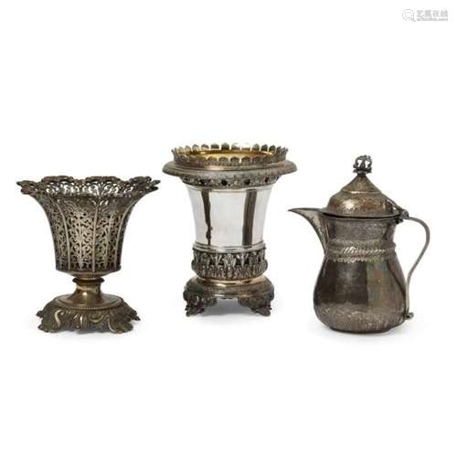 GROUP OF THREE OTTOMAN SILVER VESSELS TURKEY AND GREECE, 19TH CENTURY