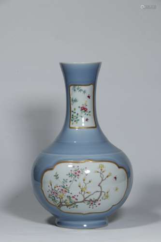 Sky-Blue Glazed  Famille Rose Bottle Vase