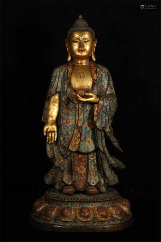 Cloisonne Part of Gilt Sakyamuni Standing Statue