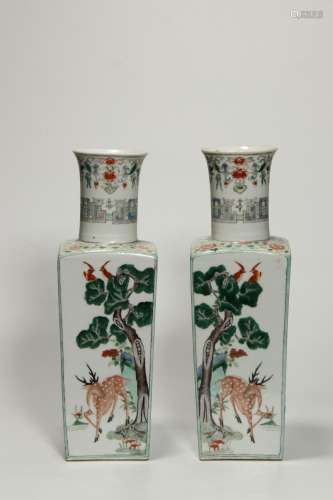 Qing Dynasity, WuCai Flowers and Birds Square Vase