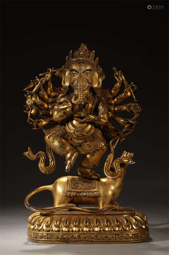 Tibet Gilt Bronze God of Wealth with Elephant Nose