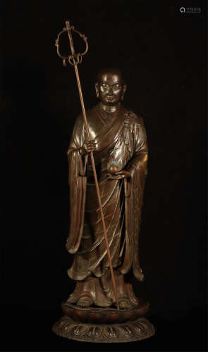 Bronze Inlaid Gold Buddha Standing Statue