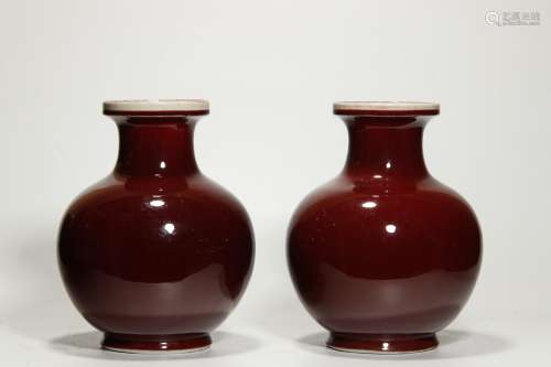 Qing Dynasity, A Pair of Ox Blood Red  Vases