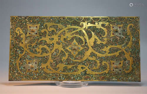 Bronze Inlaid Gold, Silver and Turquoise Mirror