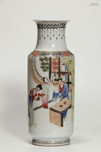 Min Guo Famille Rose Figures Bottle Vase