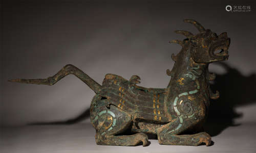 Bronze Inlaid Gold, Silver and Turqoise Animal