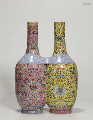 Min Guo Famille Rose Double Vase