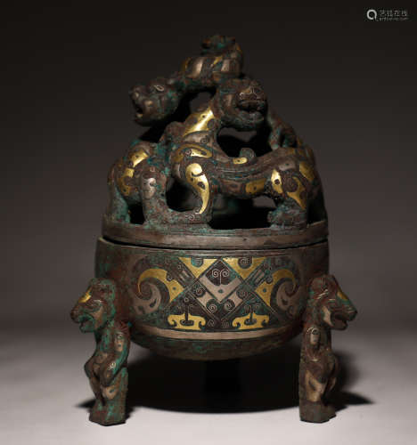 Bronze Inlaid Gold and Silver Incense Burner