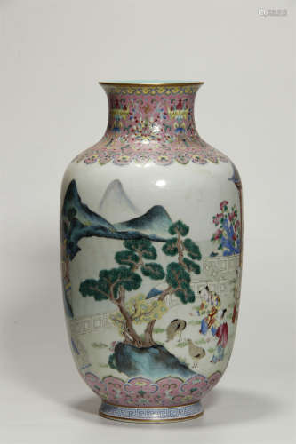 Min Guo Famille Rose Figure Lantern Vase