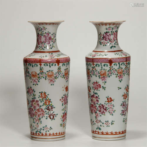 Min Guo A Pair of Famille Rose Vases