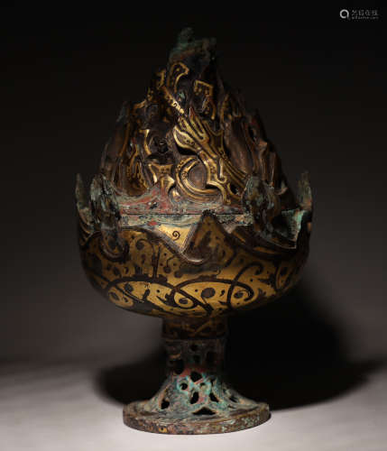 Bronze Inlaid Gold and Silver Incense Burner