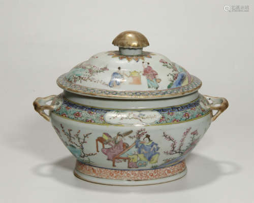 Late of Qing Dynasty, Famille Rose Gold Ornament Tureen