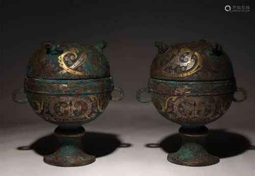 A Pair of Incense Burner with Inlaid Gold and Silver