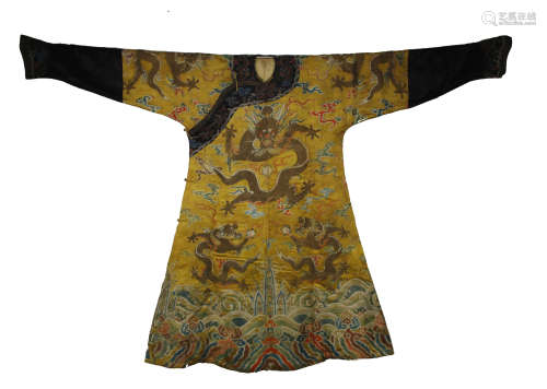Yellow- Ground  Imperial Dragon Embroidered Robe.
