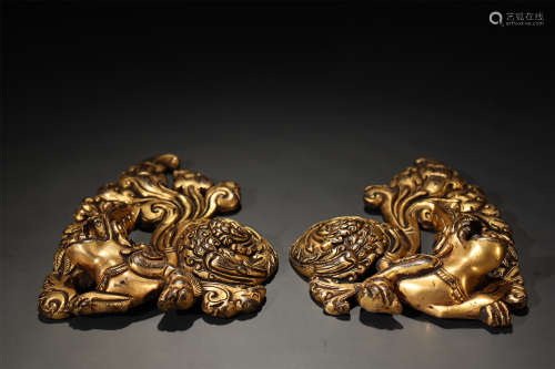 A Pair of Gilt Bronze Animals