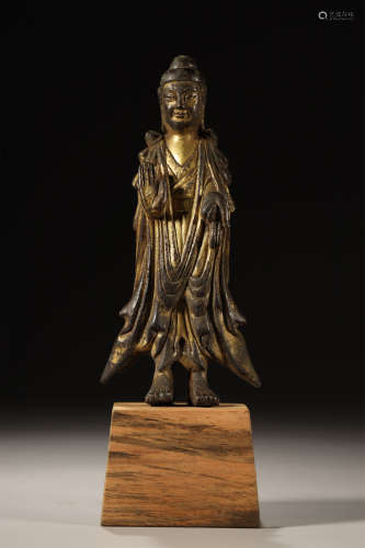 Early Stage Gilt Bronze Sakyamuni Standing Statue