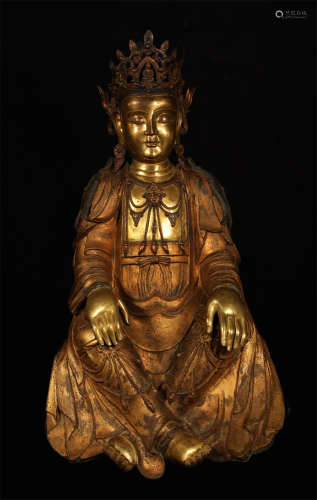 Part of Gilt Bronze Kwan Yin Sitting Statue