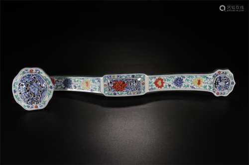 A Chinese Dou-Cai Glazed Porcelain Ruyi