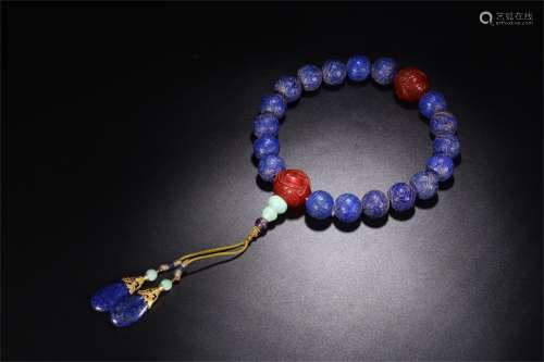 A Chinese Carved Lapis Lazuli Prayers Beads