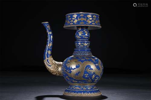 A Chinese Blue Ground Porcelain Wine Pot