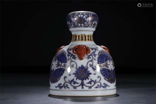 A Chinese Iron-Red Glazed Blue and White Porcelain Vase