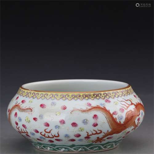 A Chinese Coral-Red Famille-Rose Porcelain Brush Washer