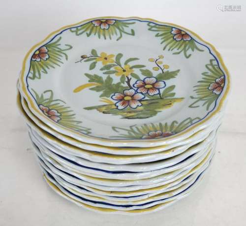 15 Floral  Decorated Porcelain Plates, Faience Style