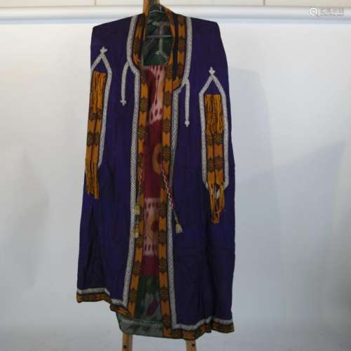 Embroidered Purple Silk and Ikat Reversible Robe