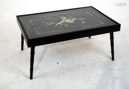 Black Lacquered Wood and M-O-P Coffee Table