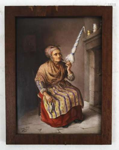 Laure LEVY: Seated Old Woman - Porcelain Plaque