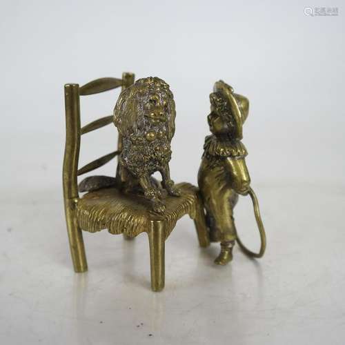 Miniature 19th C. Bronze Poodle Tamer Figurine