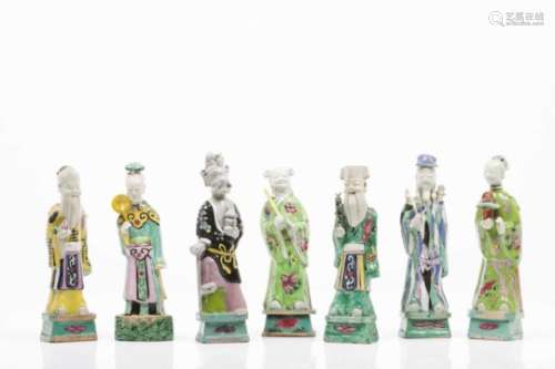 A set of seven immortalsChinese porcelain sculpturesPolychrome decorationQing dynasty, 19th