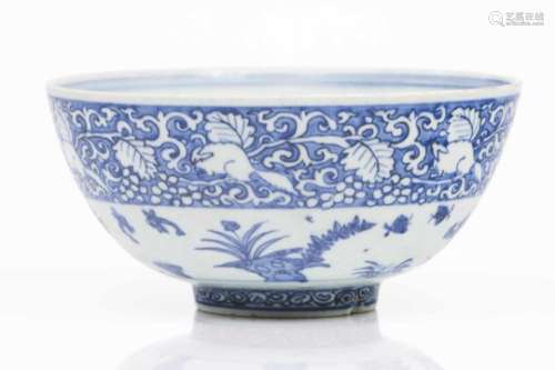 An unusual bowlChinese porcelainBlue under glaze decorationOuter blue band with white design of